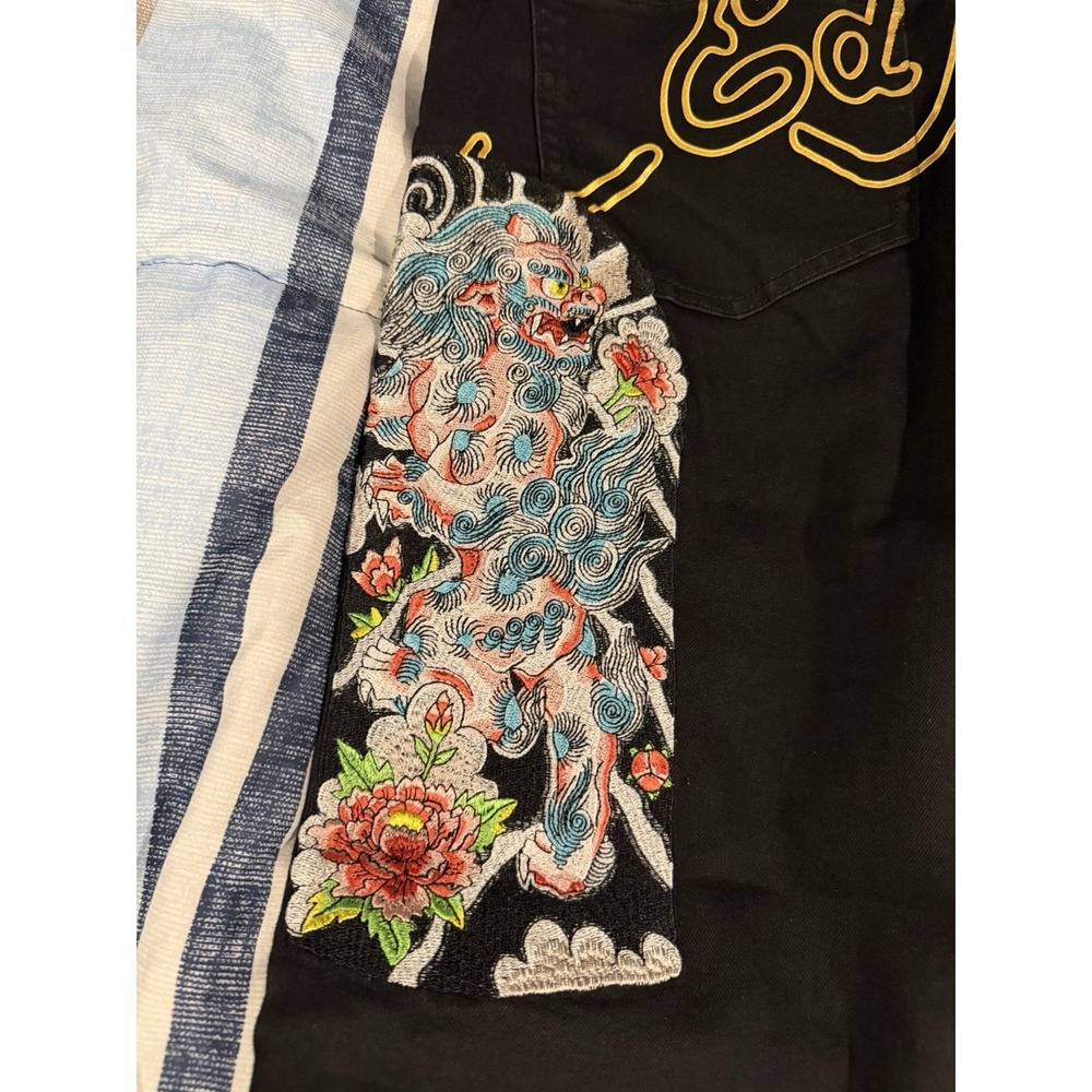 New Ed Hardy Slim Straight Jeans Men's 38X32 Embroidered Tiger Floral Y2K Grunge - Picture 9 of 15